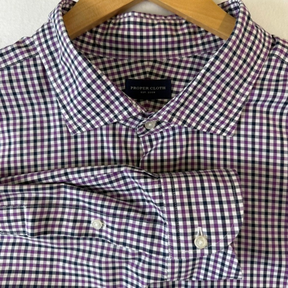 Proper Cloth Mens Purple Gingham Cotton Long Sleeve Button Down Shirt 19.5 3X